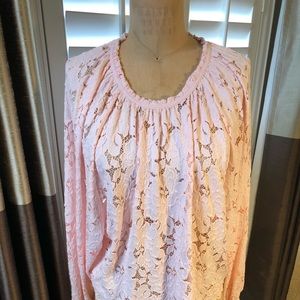 Free People Soft Pink Long Sleeve Lace Top Small